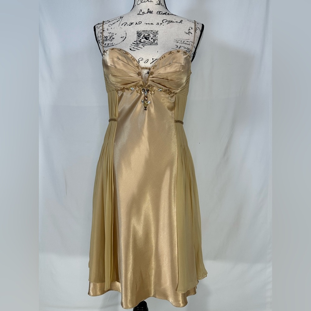 Vintage Interlude New Gold Dress Small Embellished Formal Bling Beaded Cocktail
